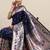 navy_blue navy blue & silver-toned ethnic motifs silk blend saree