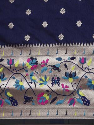 navy_blue navy blue & silver-toned ethnic motifs silk blend saree 4
