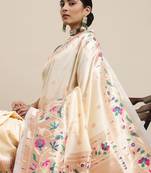 off_white off white & purple ethnic motifs silk blend saree