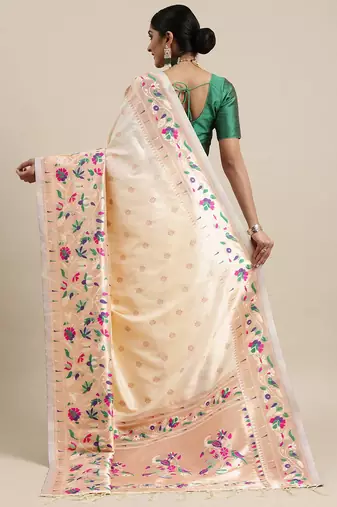 off_white off white & purple ethnic motifs silk blend saree
