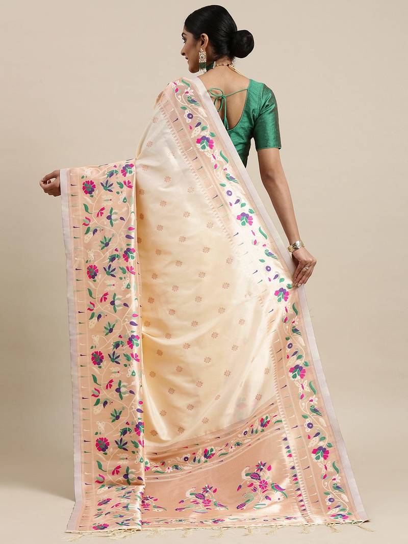 off_white off white & purple ethnic motifs silk blend saree