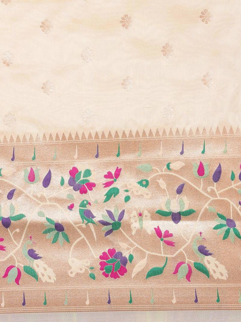 off_white off white & purple ethnic motifs silk blend saree