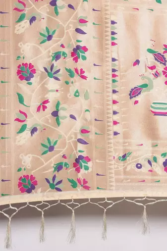 off_white off white & purple ethnic motifs silk blend saree