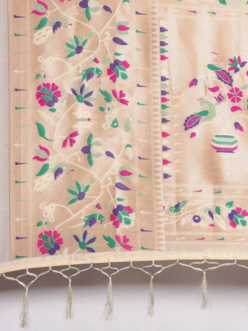 off_white off white & purple ethnic motifs silk blend saree