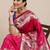 Coral coral & gold-toned ethnic motifs woven design zari saree