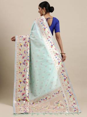 Green ethnic motifs embroidered pashmina designer saree 3