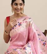 pink pink & gold-toned ethnic motifs silk blend saree