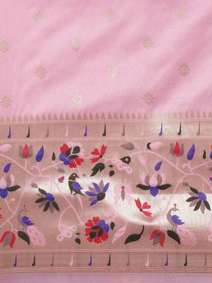 pink pink & gold-toned ethnic motifs silk blend saree 4