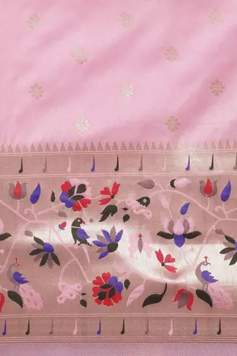 pink pink & gold-toned ethnic motifs silk blend saree