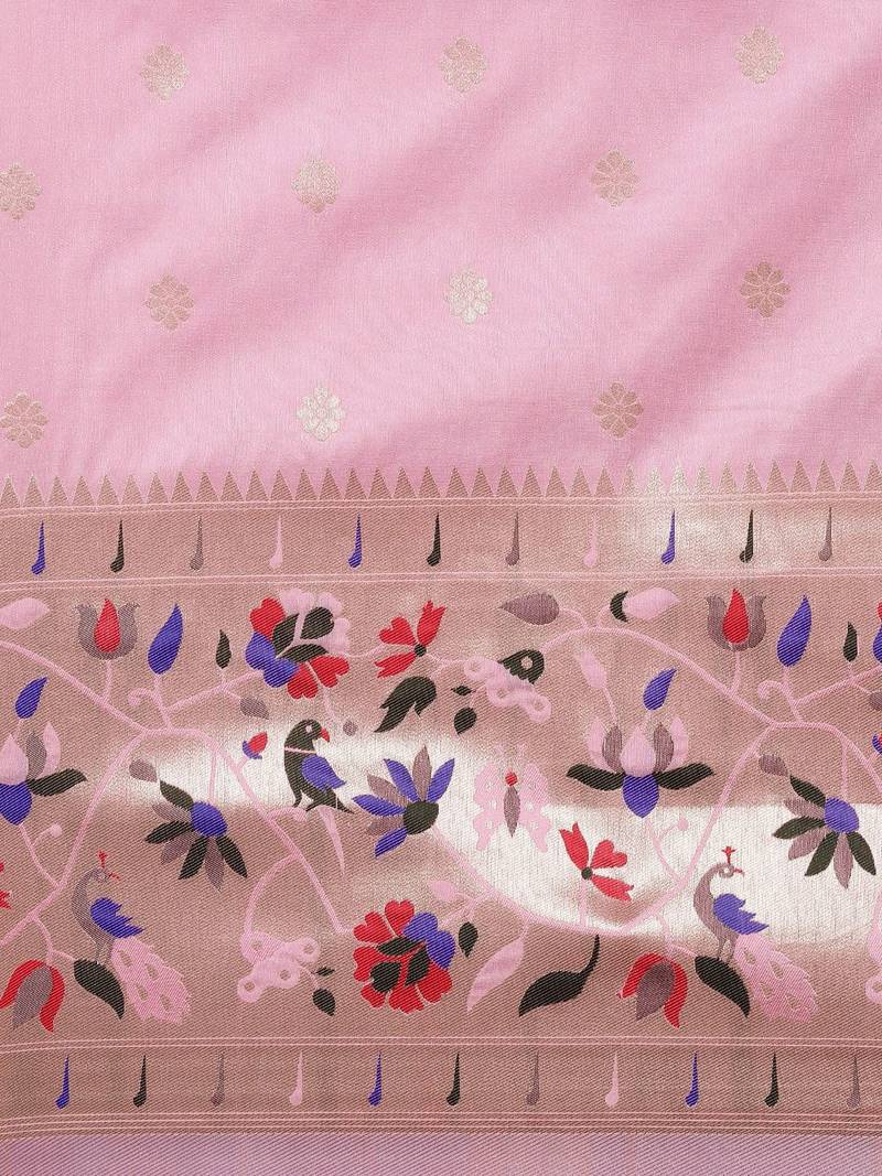 pink pink & gold-toned ethnic motifs silk blend saree