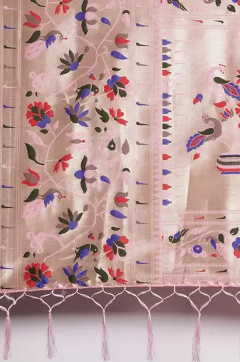 pink pink & gold-toned ethnic motifs silk blend saree