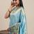 blue blue & gold-toned ethnic motifs silk blend saree
