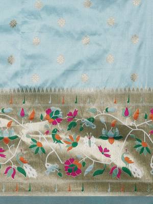 blue blue & gold-toned ethnic motifs silk blend saree 4