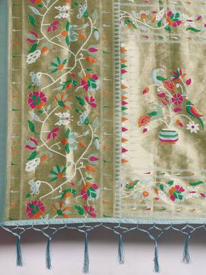 blue blue & gold-toned ethnic motifs silk blend saree 5