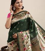 green green woven design zari silk blend paithani saree