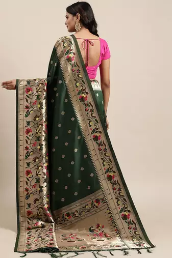 green green woven design zari silk blend paithani saree