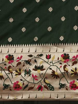 green green woven design zari silk blend paithani saree 4