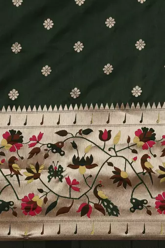 green green woven design zari silk blend paithani saree
