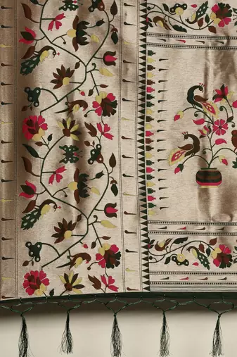 green green woven design zari silk blend paithani saree