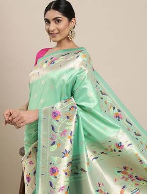 blue blue & purple ethnic motifs silk blend saree 1