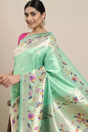 blue blue & purple ethnic motifs silk blend saree