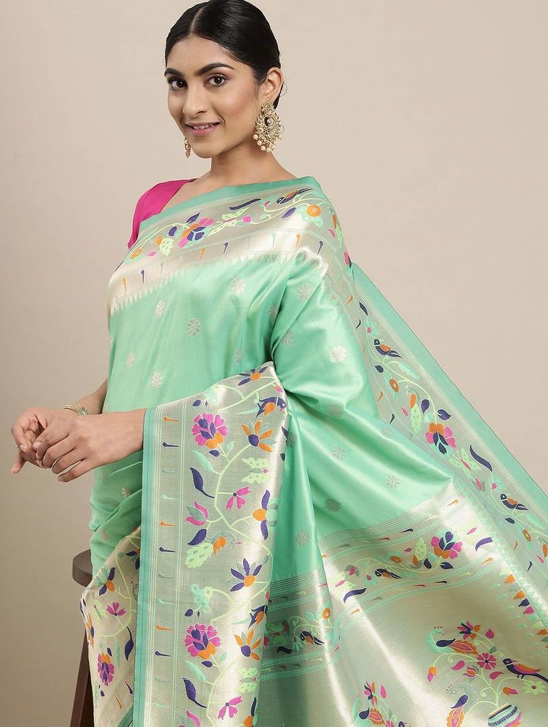 blue blue & purple ethnic motifs silk blend saree