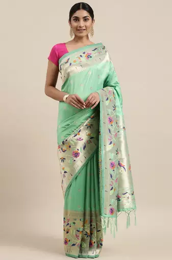 blue blue & purple ethnic motifs silk blend saree