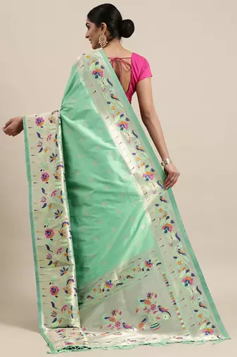 blue blue & purple ethnic motifs silk blend saree