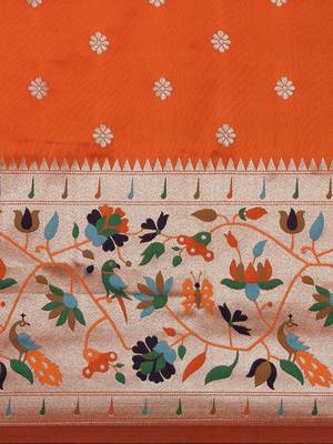orange orange woven design zari silk blend paithani saree 4
