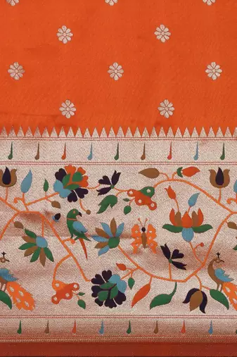 orange orange woven design zari silk blend paithani saree