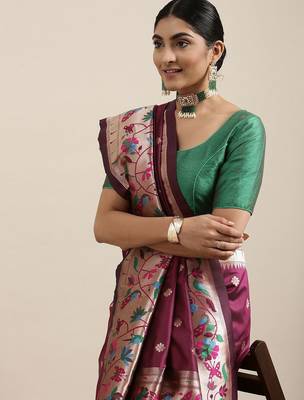 maroon maroon & golden ethnic motifs silk blend saree 1