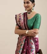 maroon maroon & golden ethnic motifs silk blend saree