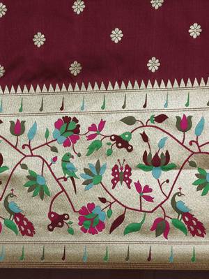 maroon maroon & golden ethnic motifs silk blend saree 4