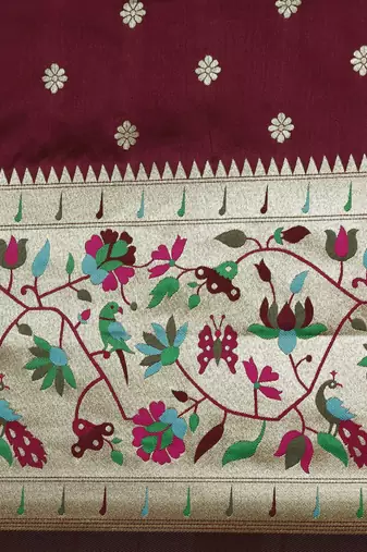 maroon maroon & golden ethnic motifs silk blend saree