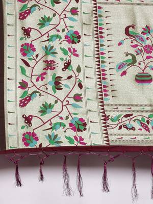 maroon maroon & golden ethnic motifs silk blend saree 5