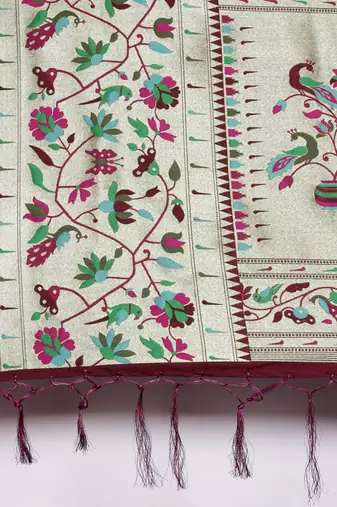 maroon maroon & golden ethnic motifs silk blend saree