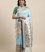 blue blue woven design zari silk blend paithani saree