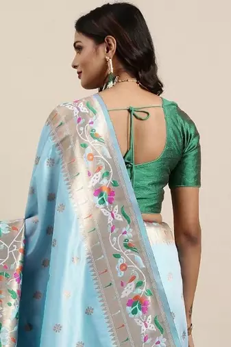 blue blue woven design zari silk blend paithani saree