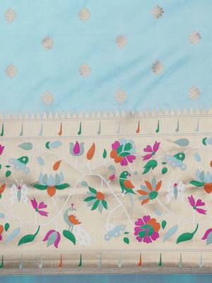 blue blue woven design zari silk blend paithani saree 4