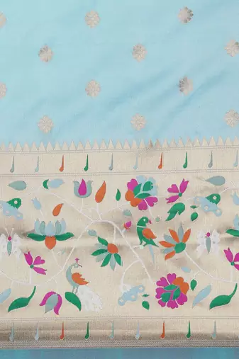 blue blue woven design zari silk blend paithani saree