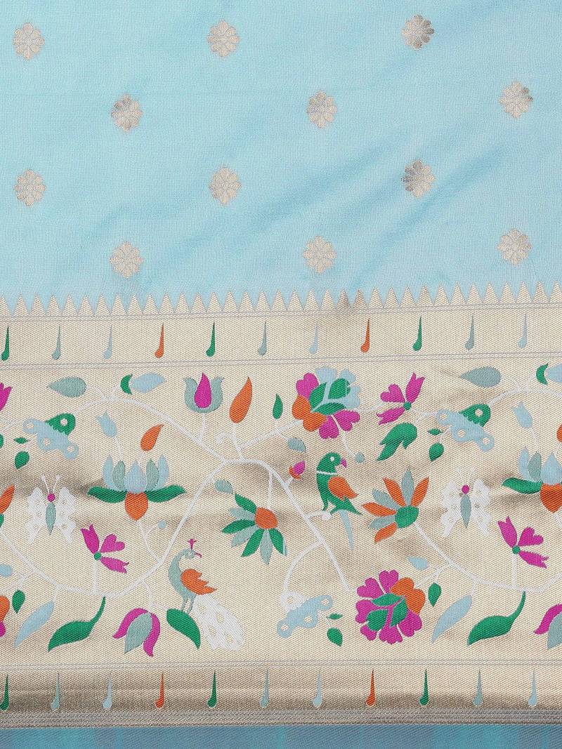 blue blue woven design zari silk blend paithani saree