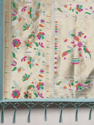 blue blue woven design zari silk blend paithani saree 5