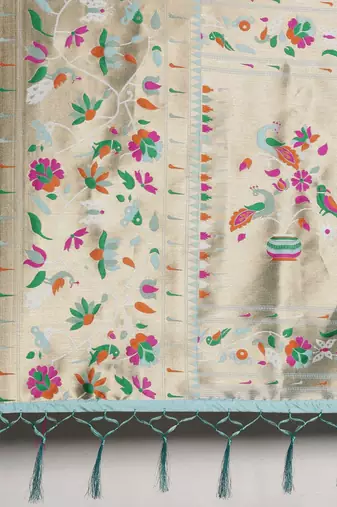 blue blue woven design zari silk blend paithani saree