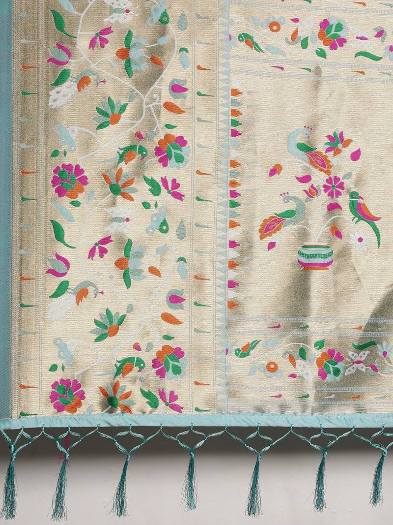 blue blue woven design zari silk blend paithani saree