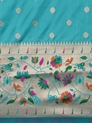 blue blue woven design zari silk blend paithani saree 4