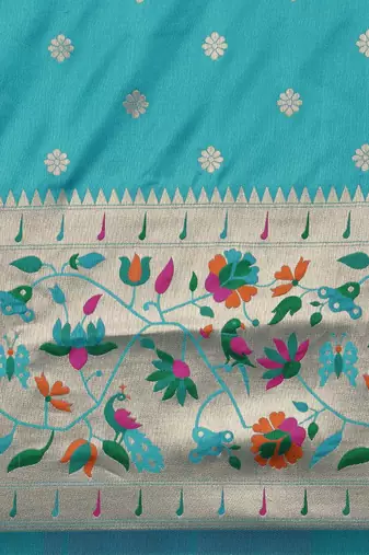 blue blue woven design zari silk blend paithani saree