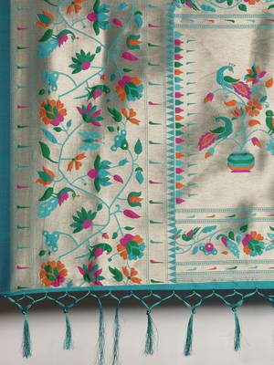 blue blue woven design zari silk blend paithani saree 5