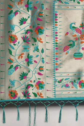 blue blue woven design zari silk blend paithani saree