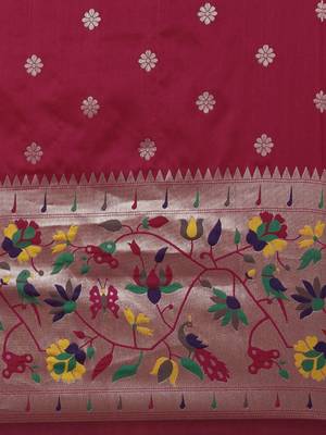 pink pink & green ethnic motifs silk blend saree 4