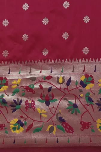 pink pink & green ethnic motifs silk blend saree